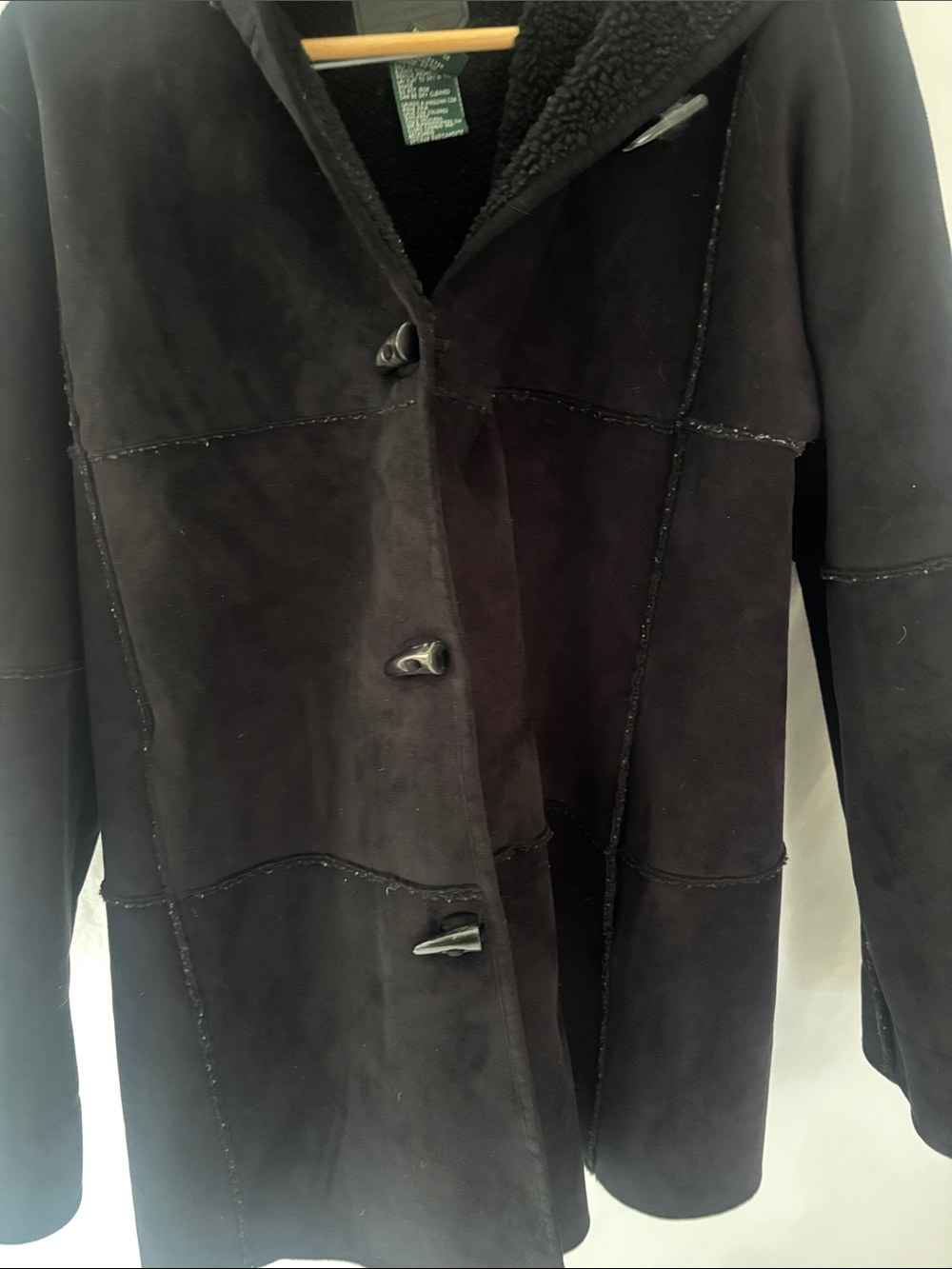 Lauren Ralph Lauren Black Shearling-Trim Pea Coat Size M.  Hoodie as well.